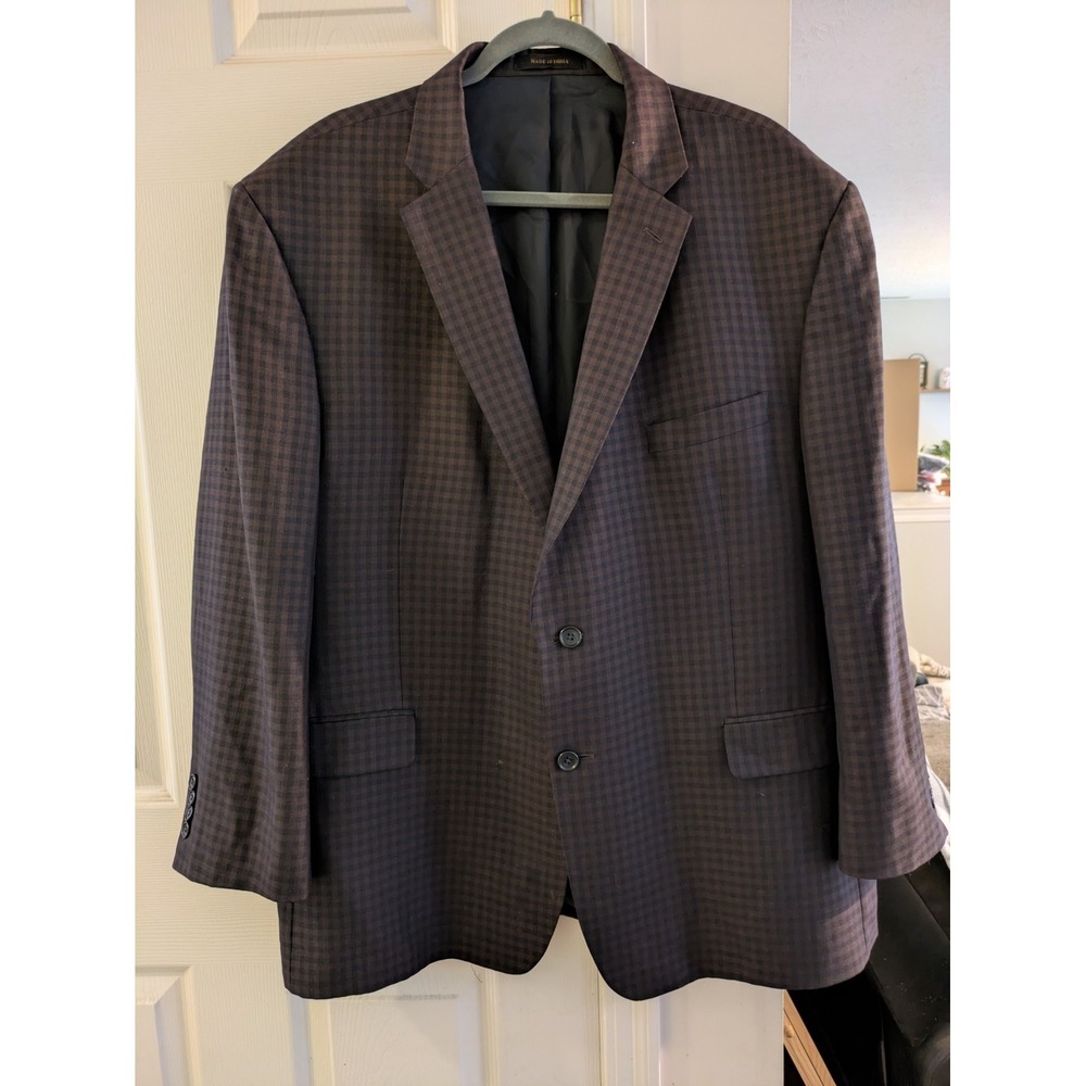 JOS. A BANK Mens Blazer Reserve Series 52% Silk 48% Wool Blue & Brown Check 50R
